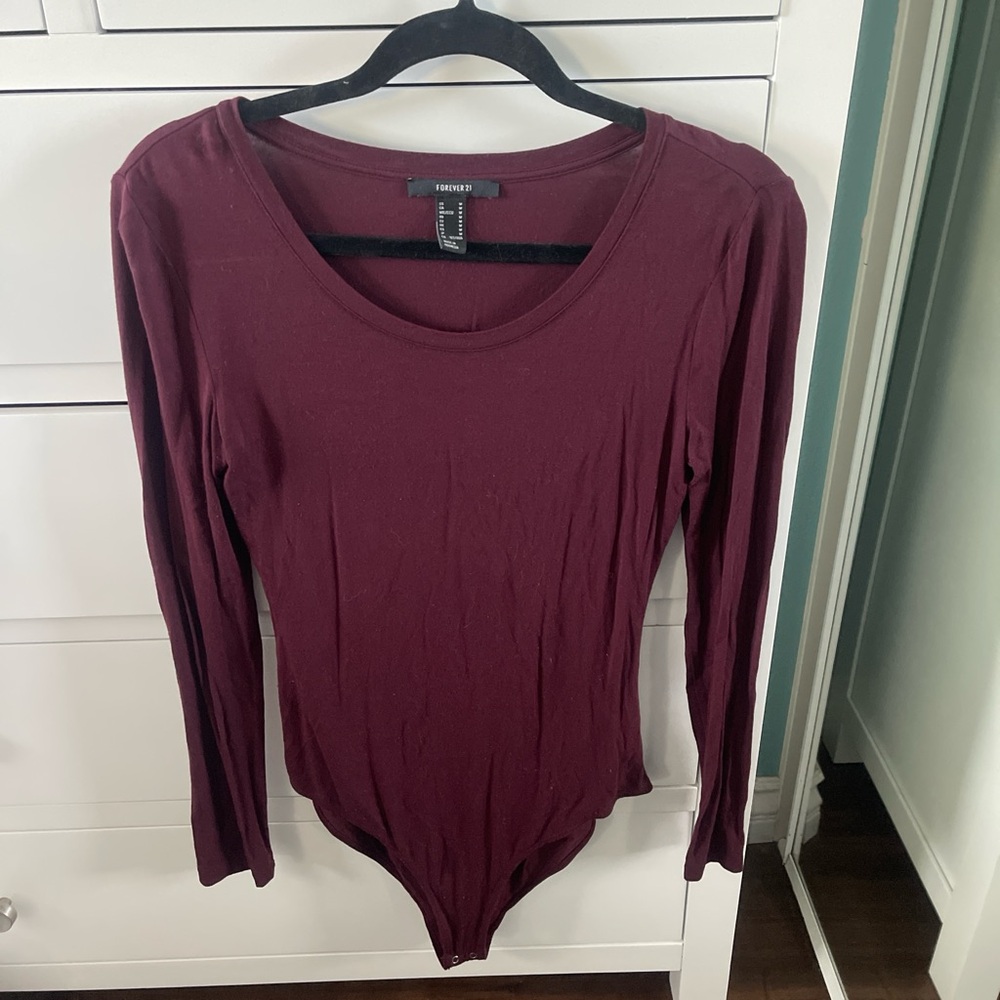 Women's Burgundy Long Sleeve Bodysuit